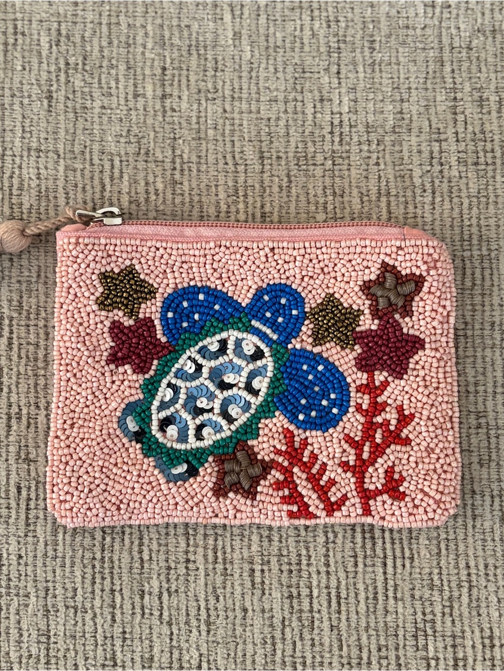Beaded Sea Turtle Pouch - Pink